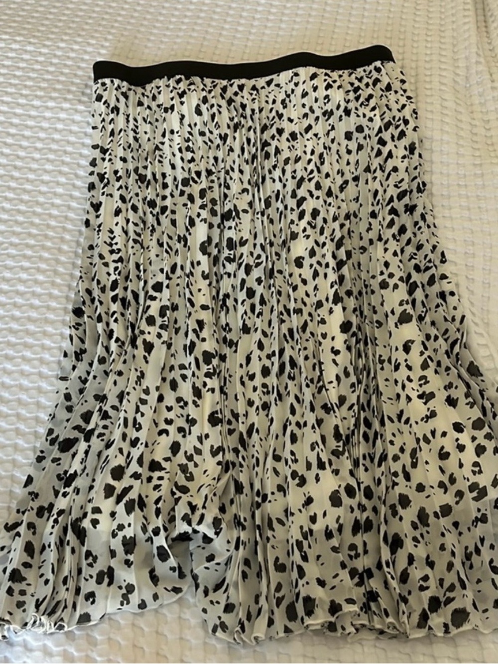 Black and White Pleated Animal Spot Midi Skirt